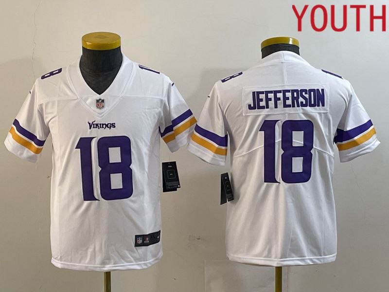 Youth Minnesota Vikings 18 Jefferson White Nike Vapor Limited NFL Jersey style 1